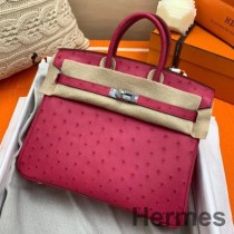 Hermes Birkin 25 ručně vyrobená taška z růžové pštrosí kůže