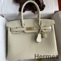 Ručně vyrobená taška Hermes Birkin 30 z matné kůže Craie Crocodile Niloticus