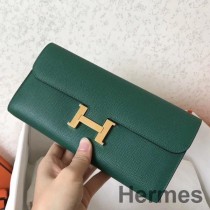 Hermes Constance Dlouhá Peněženka V Malachit Epsom Kůži