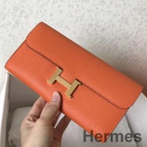 Hermes Constance Dlouhá Peněženka V Oranžové Epsom Kůži