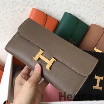 Hermes Constance Dlouhá Peněženka V Taupe Epsom Kůži