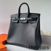 Ručně vyrobená taška Hermes HAC Birkin 40 z černé kůže Clemence