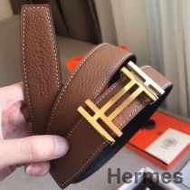 Hermes H Au Carre přezka na opasek a hnědý 32mm pásek