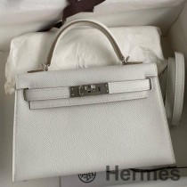 Ručně vyrobená taška Hermes Kelly Mini II Sellier z šedé telecí kůže Epsom