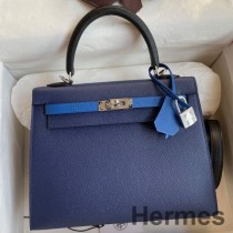 Hermes Kelly Sellier 25 Bicolor Bag v modrém safírovém a modrém francouzském Epsom tele