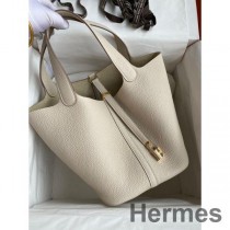 Ručně vyrobená taška Hermes Picotin Lock 22 z kůže Craie Clemence