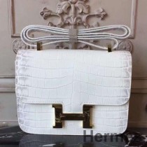 Taška na krokodýl Hermes White Constance MM 24 cm