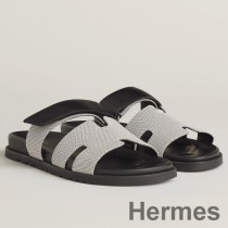 Dámské chypre sandály Hermes z plátna s černou kůží