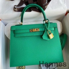 Hermes Kelly Sellier 25 ručně vyrobená taška z telecí kůže Vert Jade Epsom