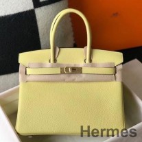 Hermes Birkin 30 cm laukku Jaune Poussin Clemence Leather GHW