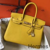 Hermes Birkin 30 cm laukku keltaisella Clemence-nahalla GHW