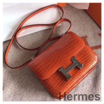 Hermes Constance 24 käsintehty laukku oranssista Niloticus Crocodile -väristä