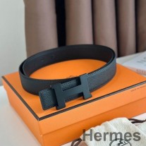 Hermes Constance käännettävä vyö 32 mm Epsom-nahkaa mustalla soljella