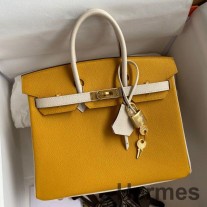 Hermes HSS Birkin 25 Bicolor laukku Jaune d'or ja Craie Epsom Calfskin