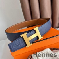 Hermes H:n käännettävä vyö 38 mm, sininen ja kultainen Epsom-nahka