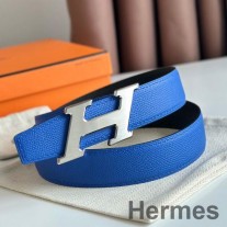 Hermes H Speed Käännettävä vyö 32 MM sinisessä ja vihreässä Epsom Calfskin -väriä