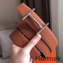 Hermes H d'Ancre käännettävä vyö ruskeaa/noir-nahkaa