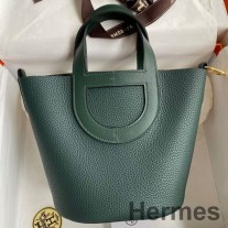 Hermes In The Loop 18 käsintehty laukku Vert Cypres Clemence -nahkaa
