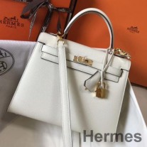 Hermes Kelly 25 cm myyntilaukku valkoista Epsom-nahkaa
