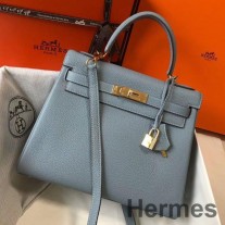 Hermes Kelly 28cm laukku Sininen Lin Clemence Leather GHW