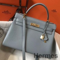 Hermes Kelly 32cm laukku Sininen Lin Clemence Leather GHW