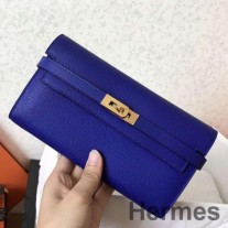 Hermes Kelly Classic Pitkä lompakko sinisestä Electric Epsom -nahasta