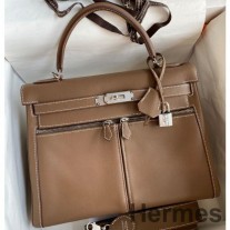 Hermes Kelly Lakis 32 käsintehty laukku Taupe Swift Calfskin -nahkaa