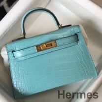 Hermes Kelly Mini II -laukku sinisellä Atoll-kuvioidulla krokotiilinahalla