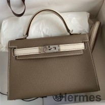 Hermes Kelly Mini II Sellier Bicolor Käsintehty laukku Taupe- ja Craie Epsom Calfskin -kankaista