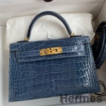 Hermes Kelly Mini II Sellier käsintehty laukku Colvert kiiltävästä alligaattorinahasta