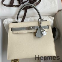 Hermes Kelly Sellier 25 Bicolor laukku Craie and Gris Mouette Epsom Calfskin