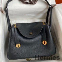 Hermes Lindy 30 käsintehty laukku mustaa Clemence-nahkaa