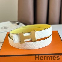 Hermes Mini Constance 24 mm vyö valkoista Epsom-nahkaa ja keltaista Swift-nahkaa