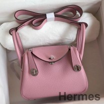 Hermes Mini Lindy käsintehty laukku vaaleanpunaisesta Clemence-nahasta