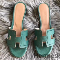 Hermes Oran rei'itetyt sandaalit malakiitti-epsom-nahasta