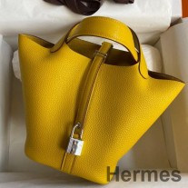Hermes Picotin Lock 18 käsintehty laukku Jaune Ambre Clemence -nahkaa