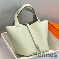 Hermes Picotin Lock 22 Bag In Vert Fizz Clemence Leather