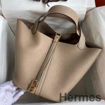 Hermes Picotin Lock 22 käsintehty laukku Tourterelle Clemence -nahkaa
