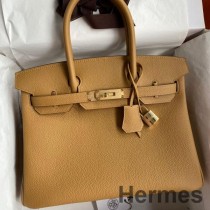 Hermes Birkin 30 Retourne käsintehty pussi Biscuit Clemence Leatherista