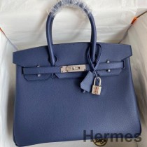 Hermes Birkin 30 Retourne Käsintehty laukku sinisestä Saphir Epsom Calfskinista