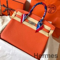 Hermes Birkin 35 käsintehty laukku oranssista Clemence-nahasta