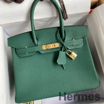 Hermes Birkin 35 Retourne käsintehty laukku malakiitti Clemence nahkaa