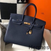 Hermes Birkin 35 cm laukku tummansininen Clemence Leather GHW