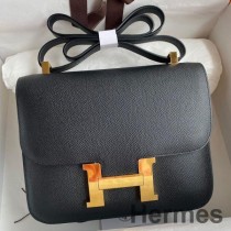 Hermes Constance 24 käsintehty laukku mustaa Epsom vasikanahkaa
