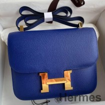 Hermes Constance 24 käsintehty laukku sinisellä sähköllä Epsom vasikanahkaa