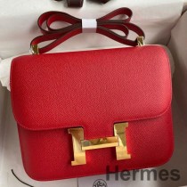 Hermes Constance 24 käsintehty laukku punaisesta Epsom vasikanahasta
