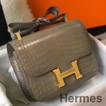Hermes Constance 24cm pussi Taupe Kohokuvioitu krokotiili