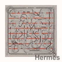 Hermes Harmaa/oranssi Panoplie Equestre Eyeliner Shawl 140
