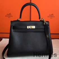 Hermes Kelly 25 cm Retourne käsintehty laukku mustaa nopeaa nahkaa