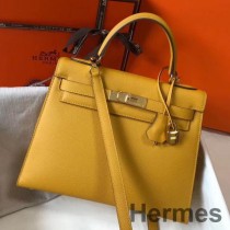 Hermes Kelly 28cm laukku keltaista Epsom-nahkaa GHW
